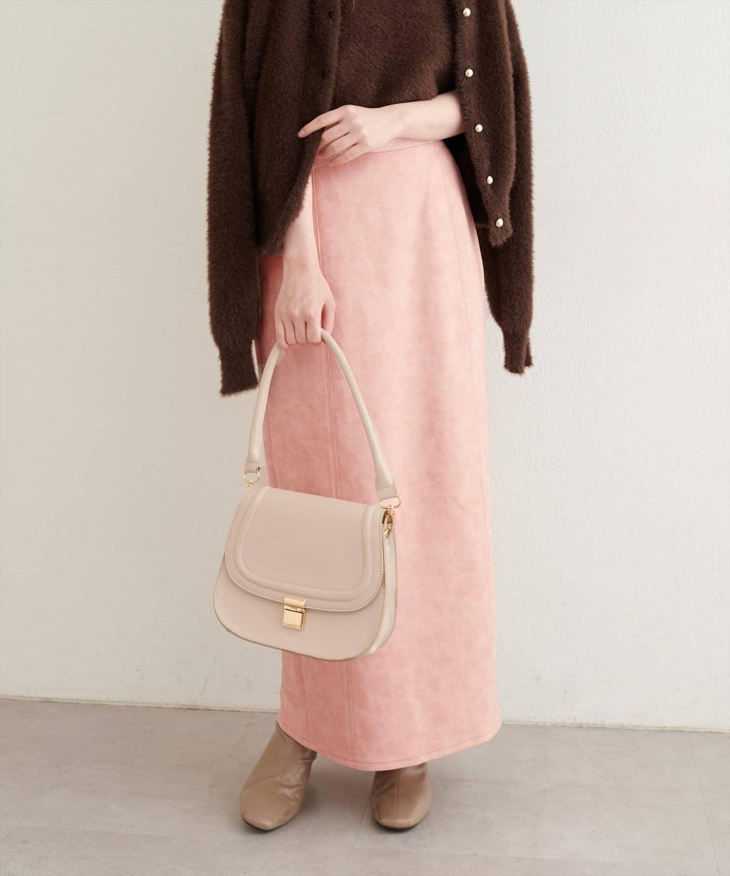 【natural couture】仿皮質針織絨面修身半身裙