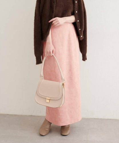 【natural couture】仿皮質針織絨面修身半身裙