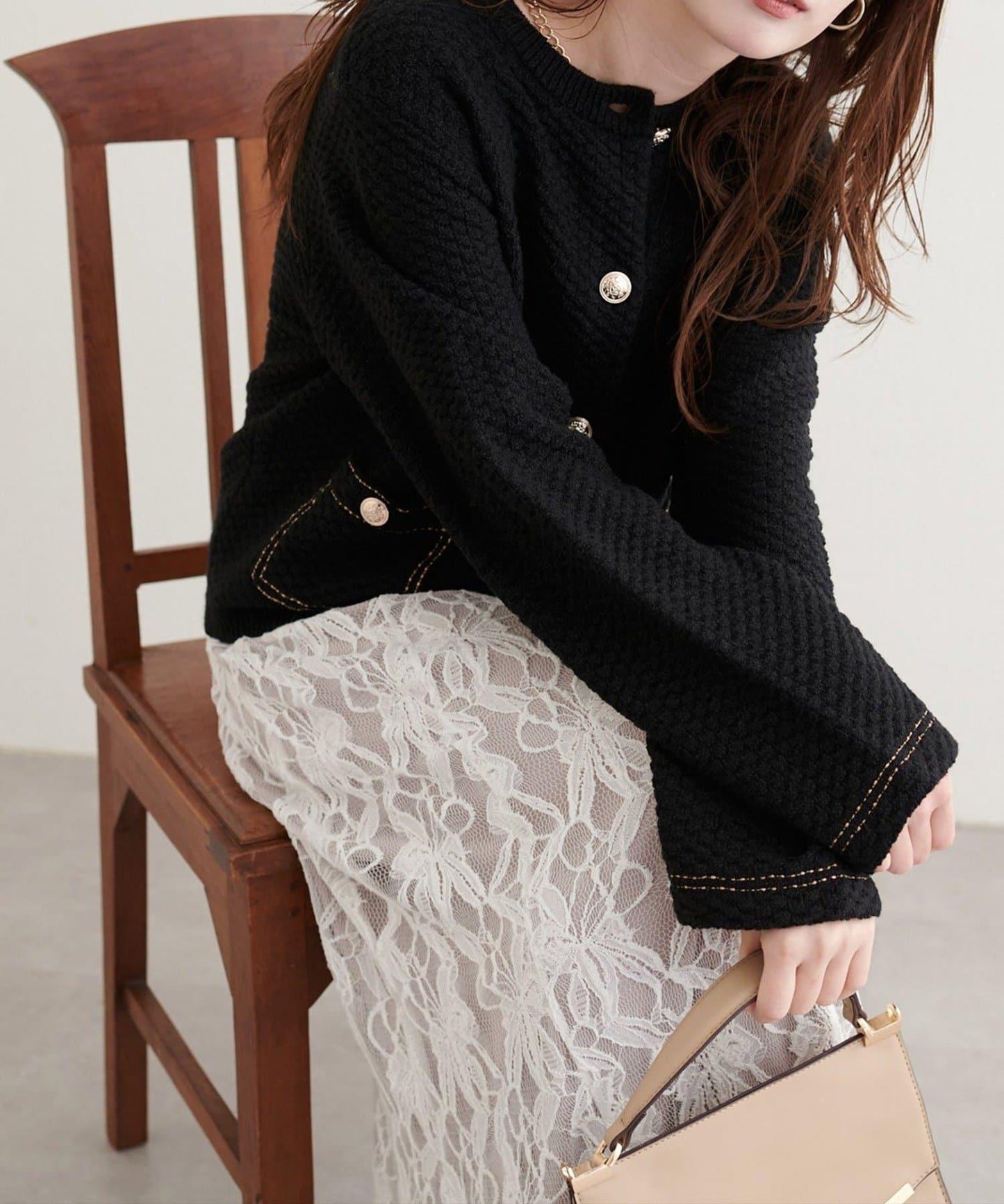 【natural couture】拼色縫線針織夾克