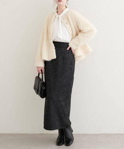 【natural couture】仿皮質針織絨面修身半身裙