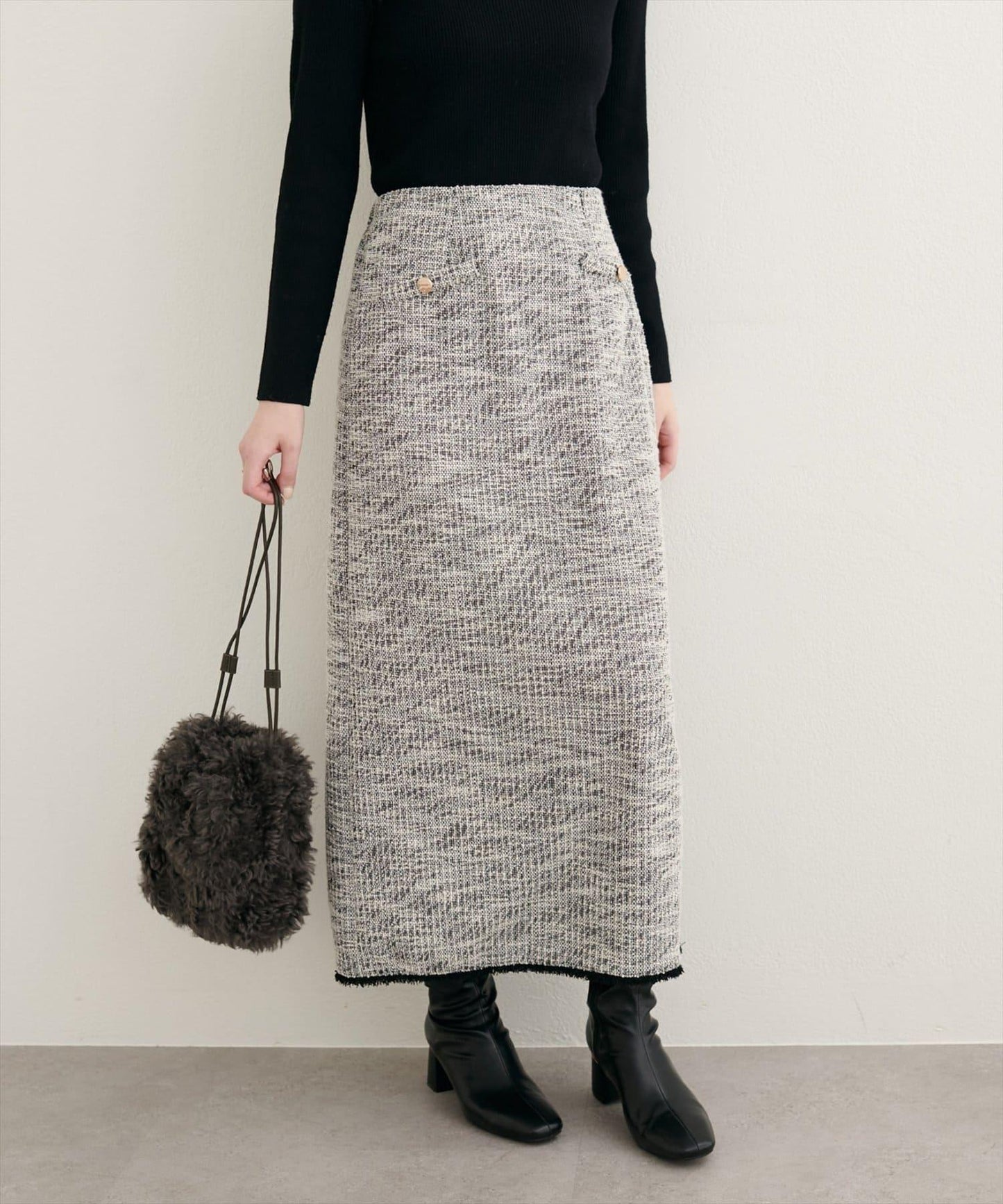 【natural couture】彈力粗花呢修身半身裙