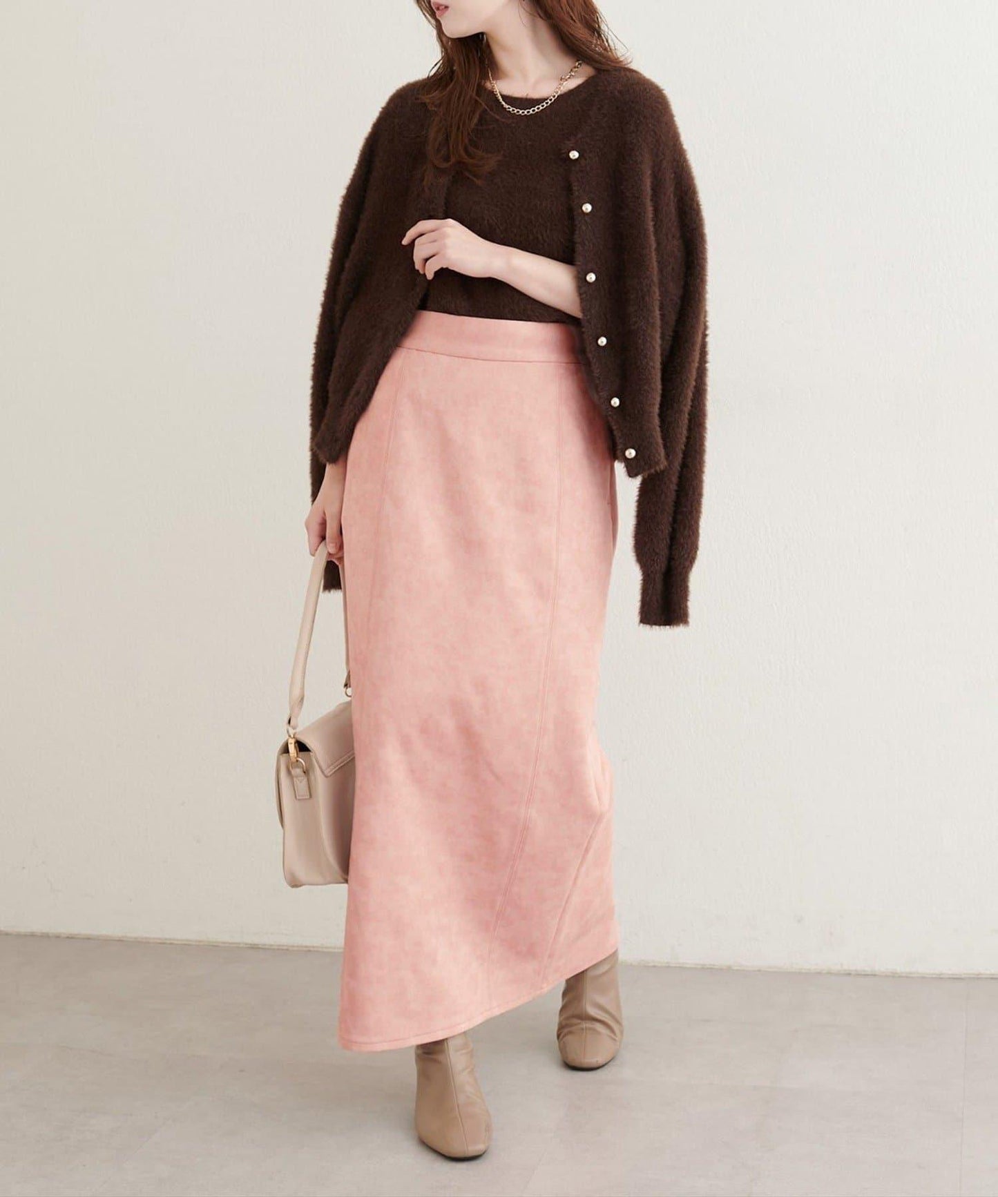 【natural couture】仿皮質針織絨面修身半身裙