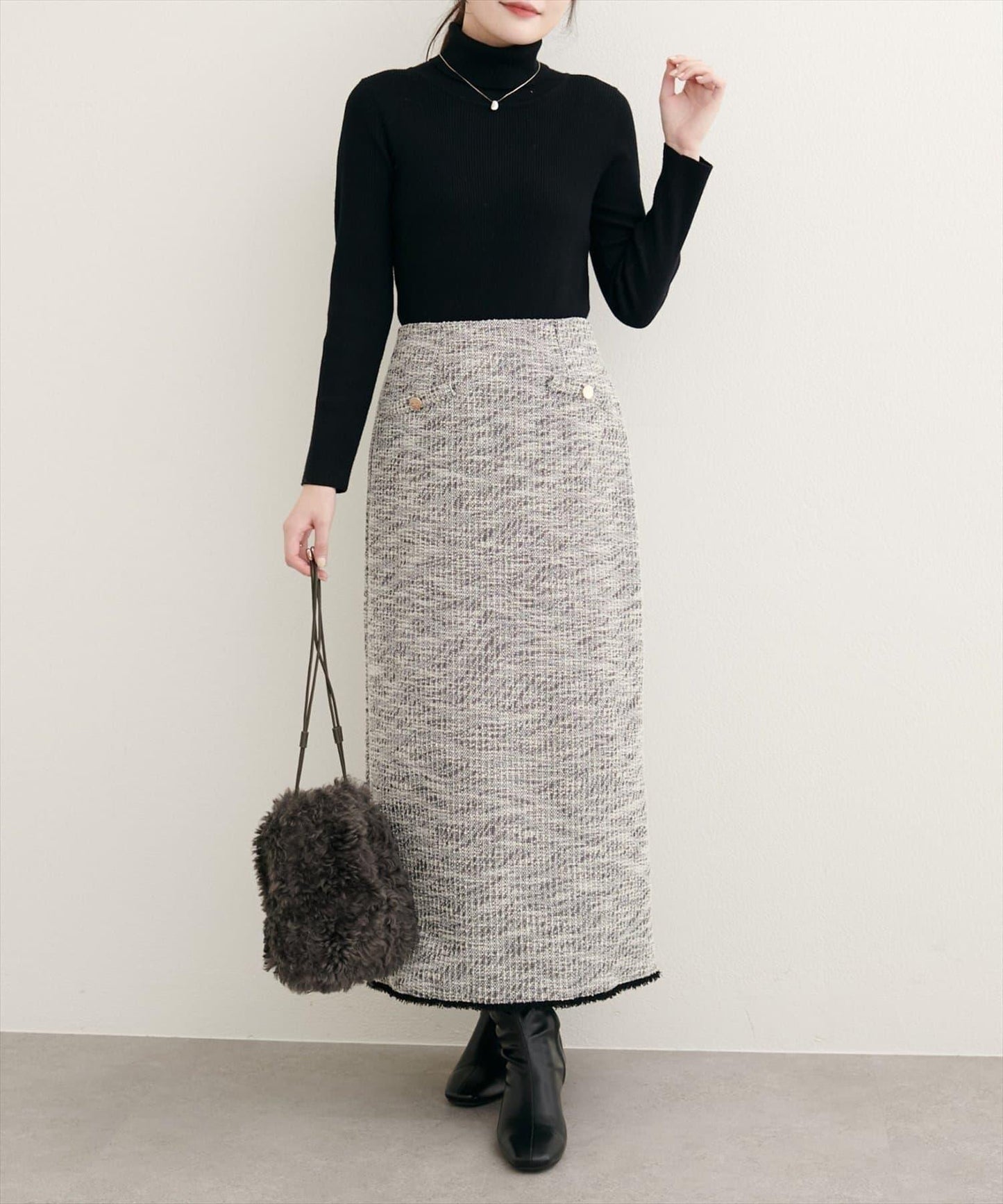 【natural couture】彈力粗花呢修身半身裙