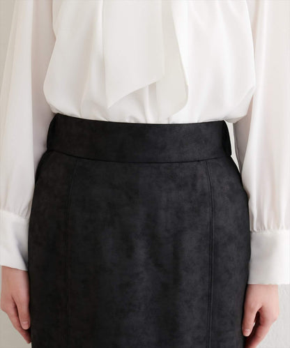 【natural couture】仿皮質針織絨面修身半身裙