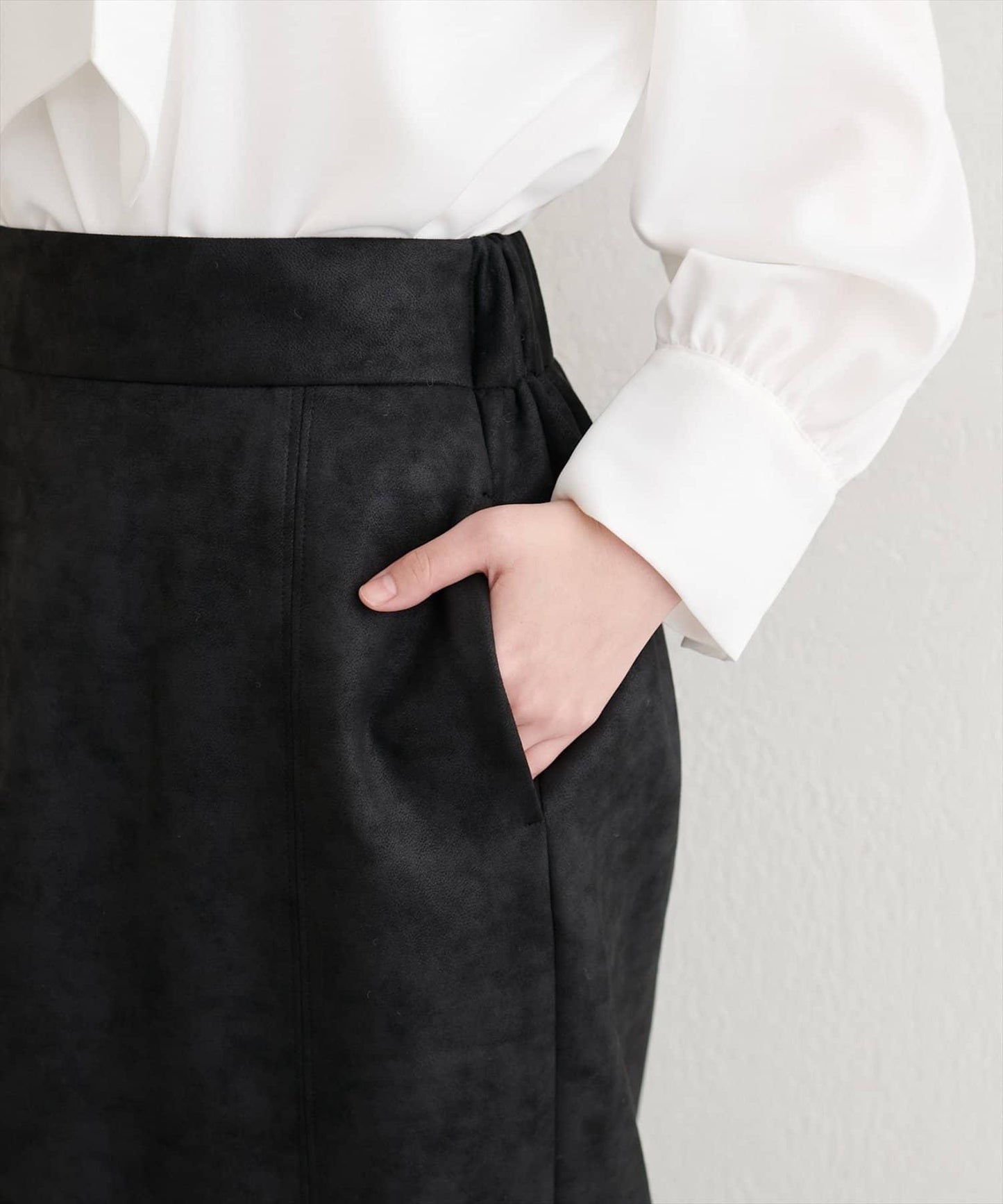 【natural couture】仿皮質針織絨面修身半身裙