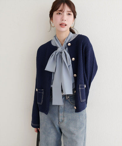 【natural couture】拼色縫線針織夾克