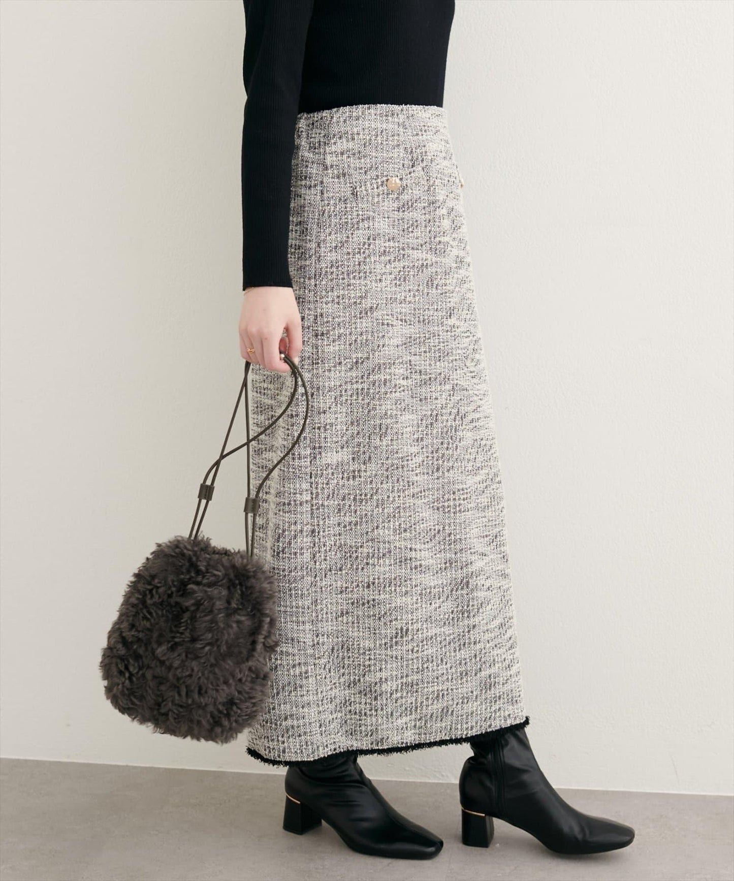 【natural couture】彈力粗花呢修身半身裙