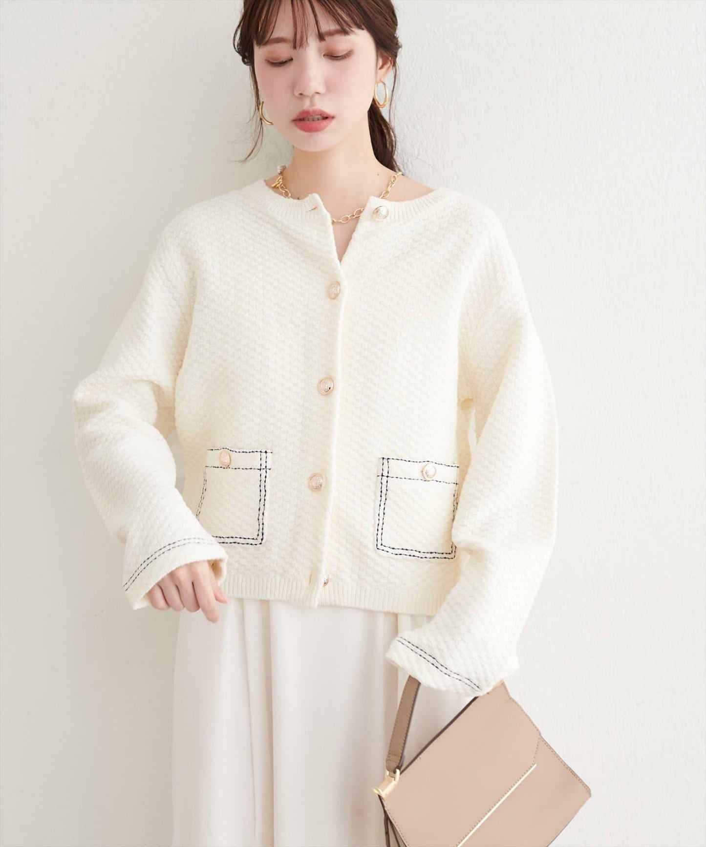 【natural couture】拼色縫線針織夾克