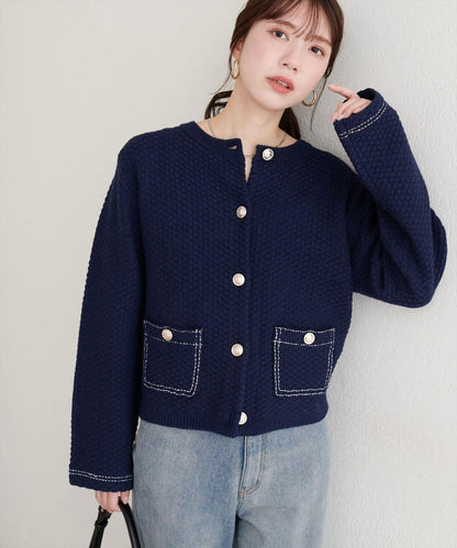 【natural couture】拼色縫線針織夾克