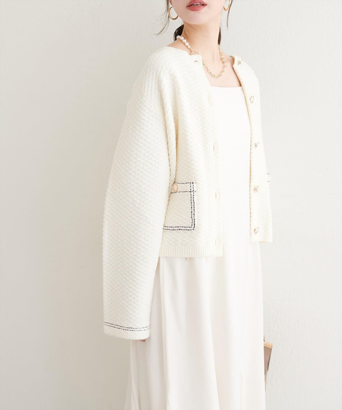 【natural couture】拼色縫線針織夾克