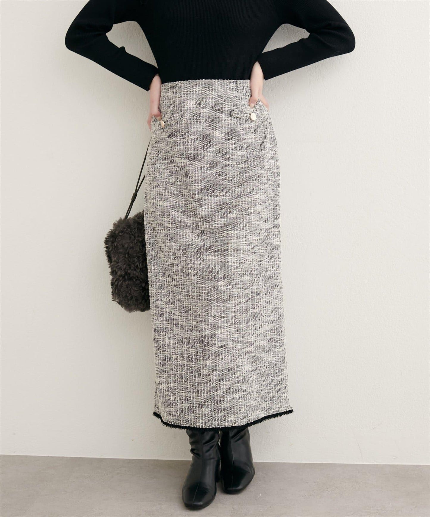 【natural couture】彈力粗花呢修身半身裙