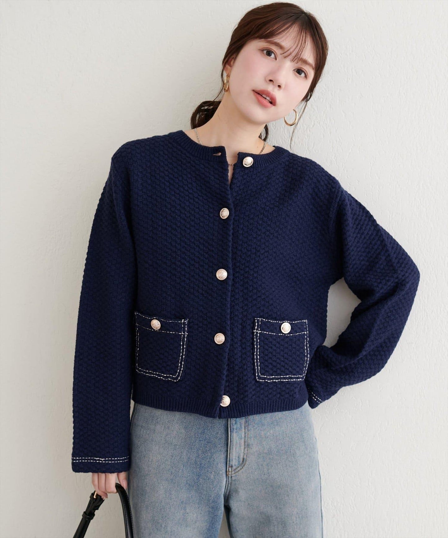 【natural couture】拼色縫線針織夾克