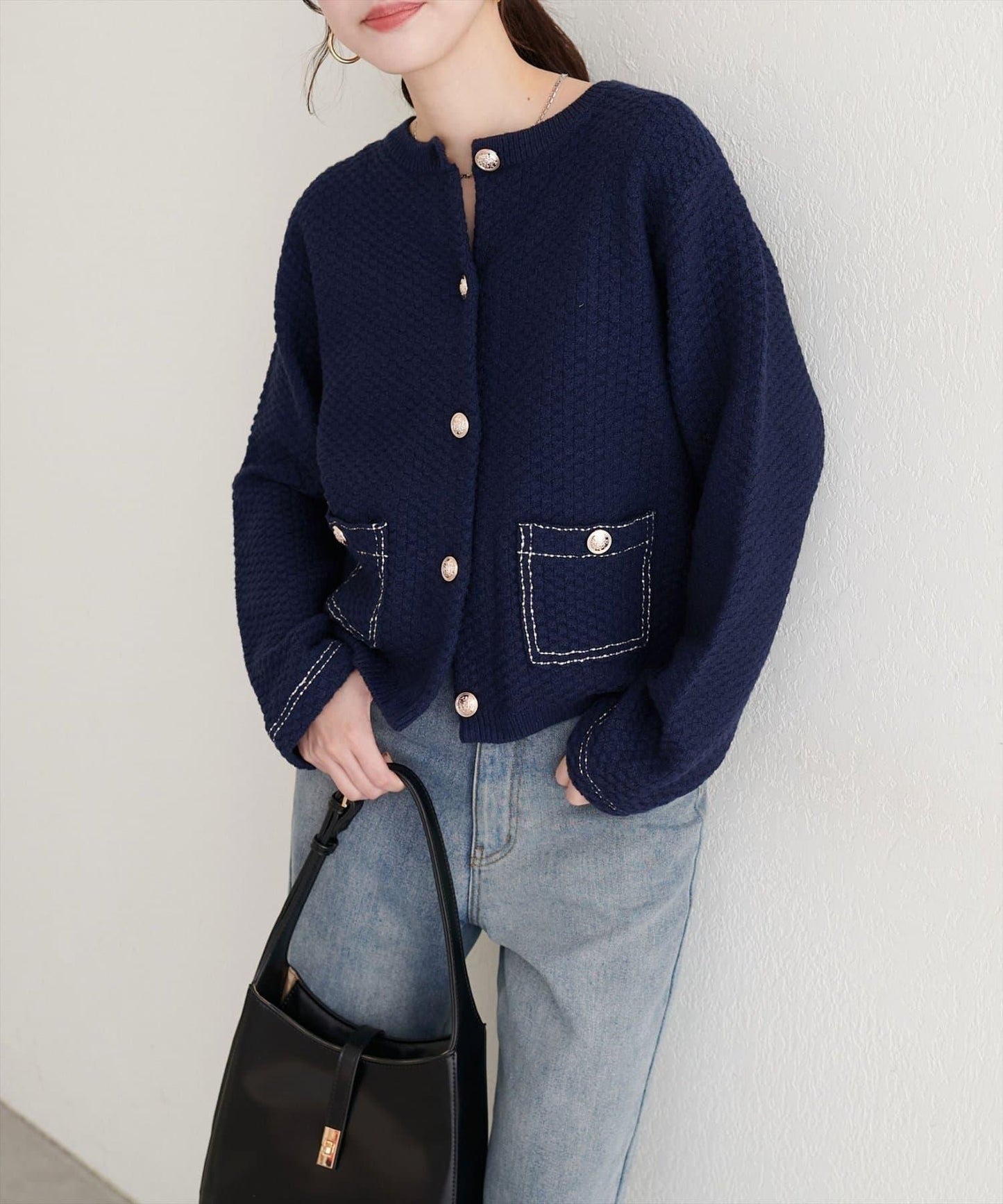 【natural couture】拼色縫線針織夾克