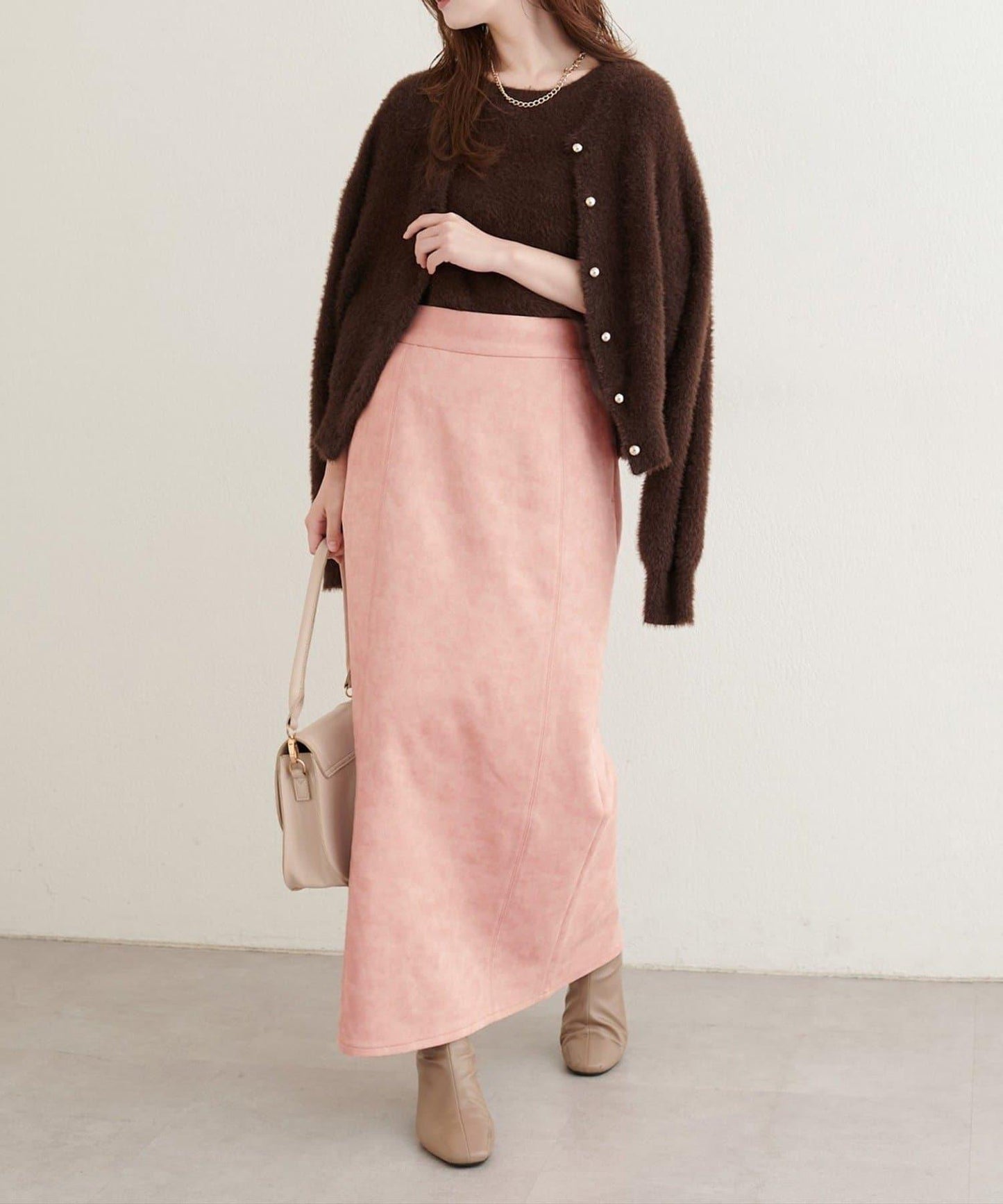 仿皮絨面修身半身裙