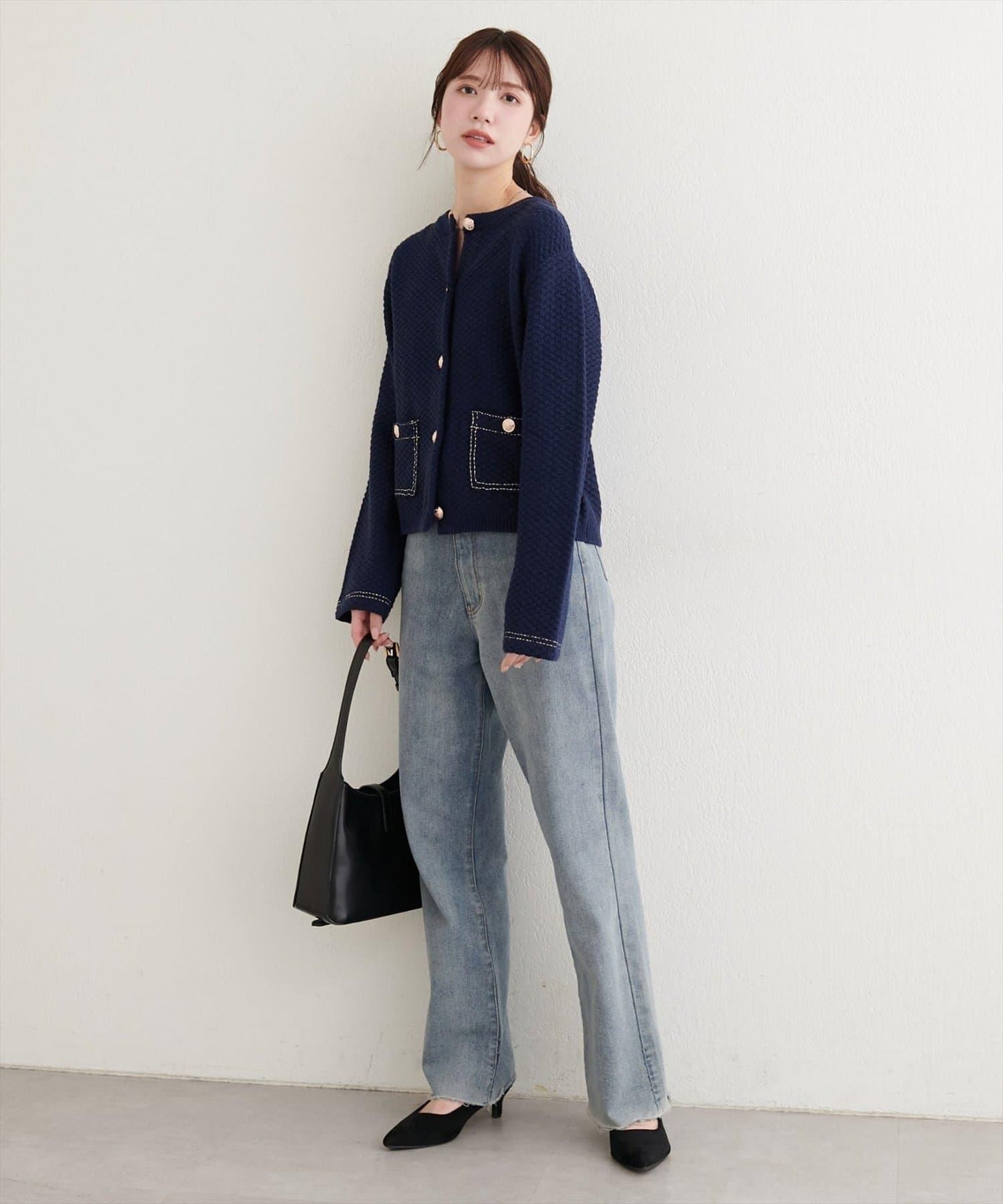 【natural couture】拼色縫線針織夾克