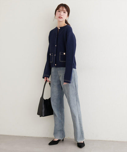 【natural couture】拼色縫線針織夾克