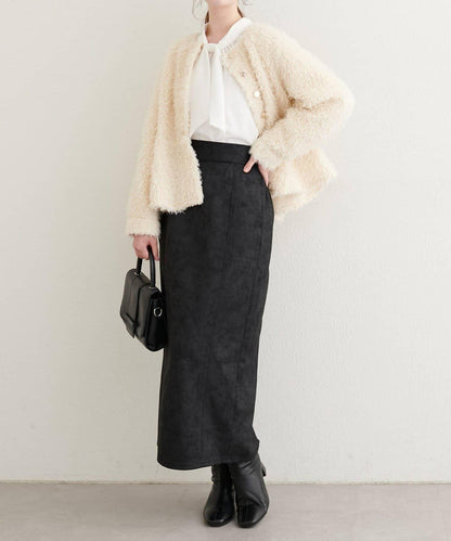 仿皮絨面修身半身裙