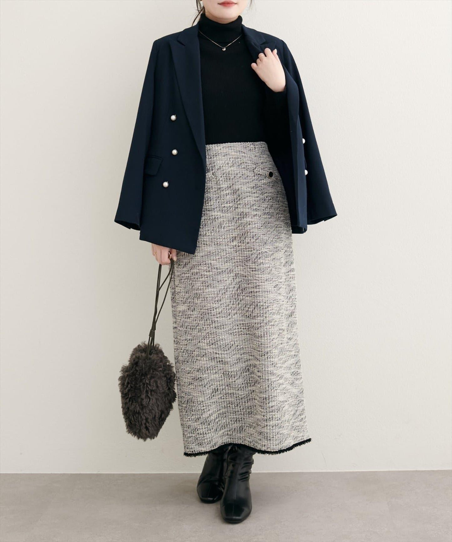 【natural couture】彈力粗花呢修身半身裙