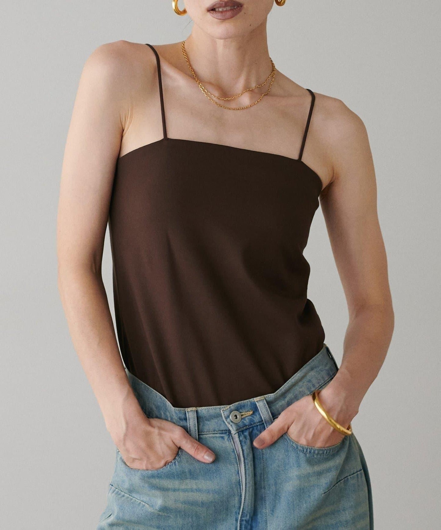 【LARUTA】帶胸墊人造絲針織吊帶背心