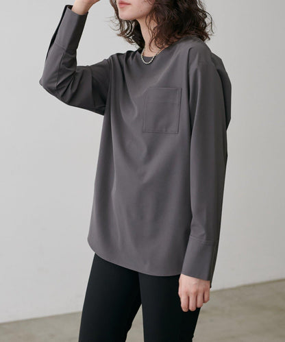 【LARUTA】寬幅PU混紡帶袖口套頭衫