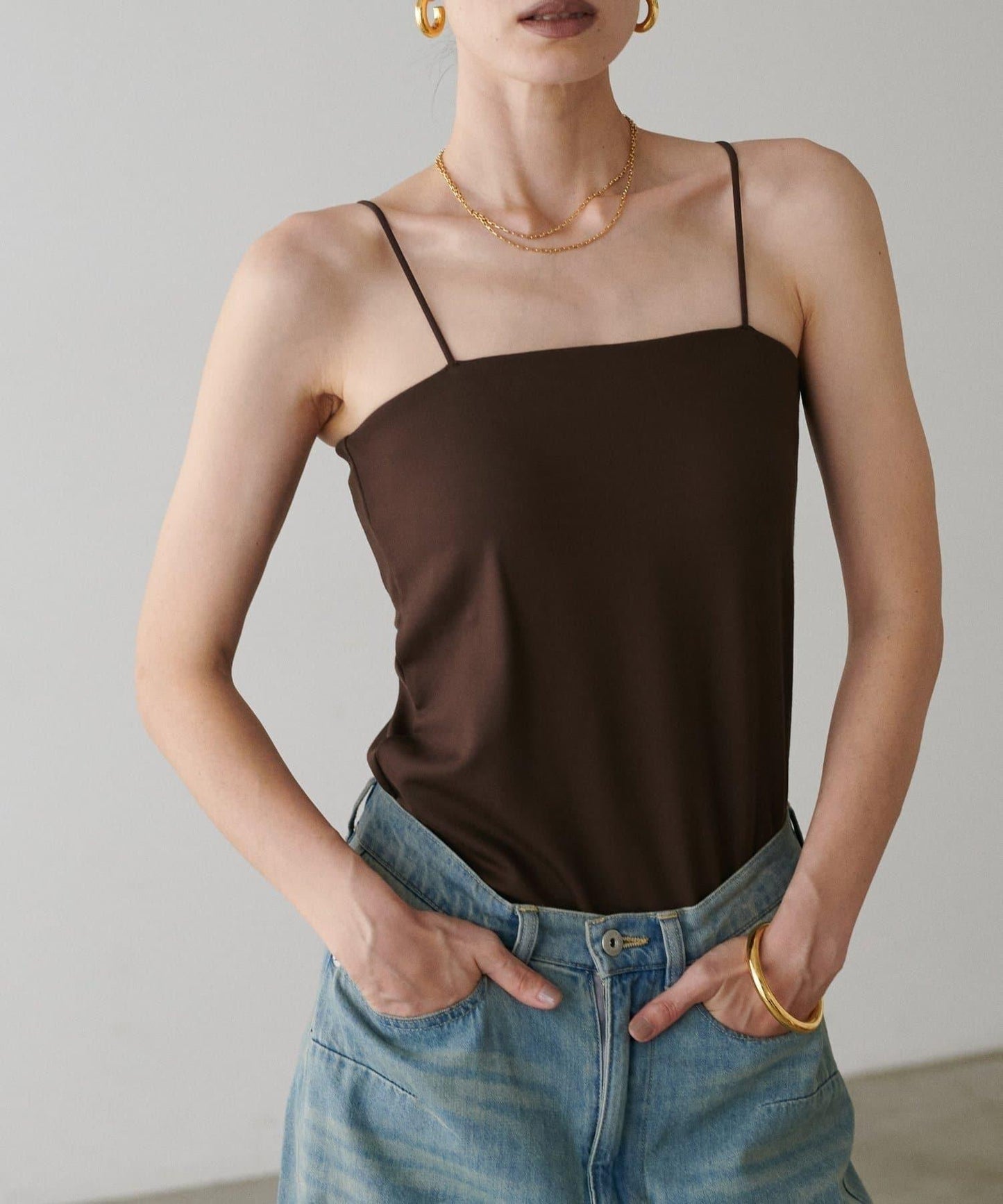 【LARUTA】帶胸墊人造絲針織吊帶背心