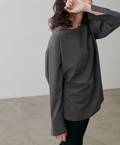 【LARUTA】寬幅PU混紡帶袖口套頭衫