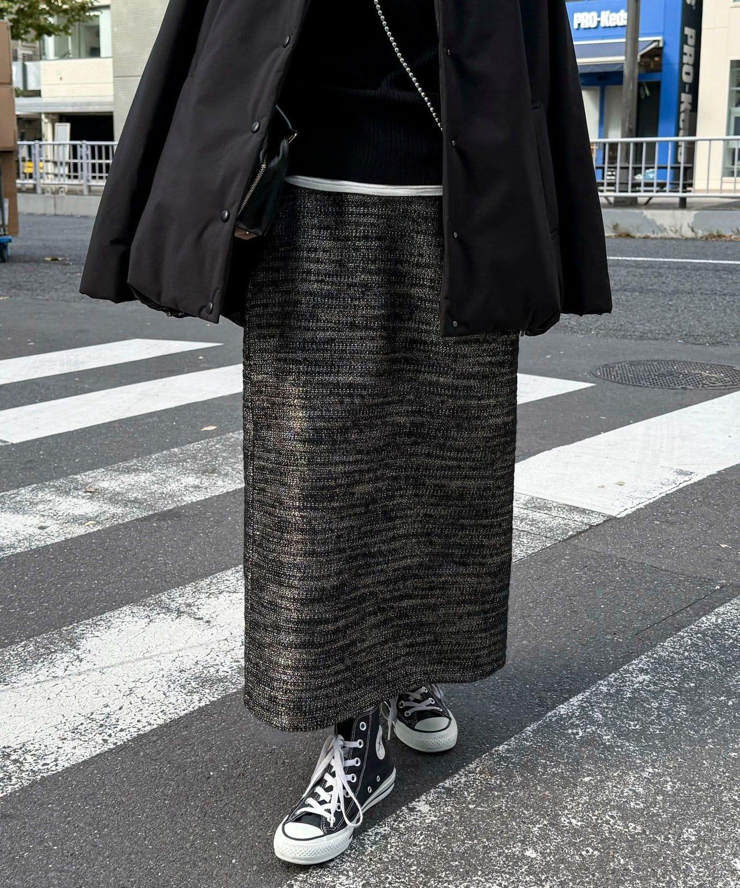 亮片粗花呢半身裙