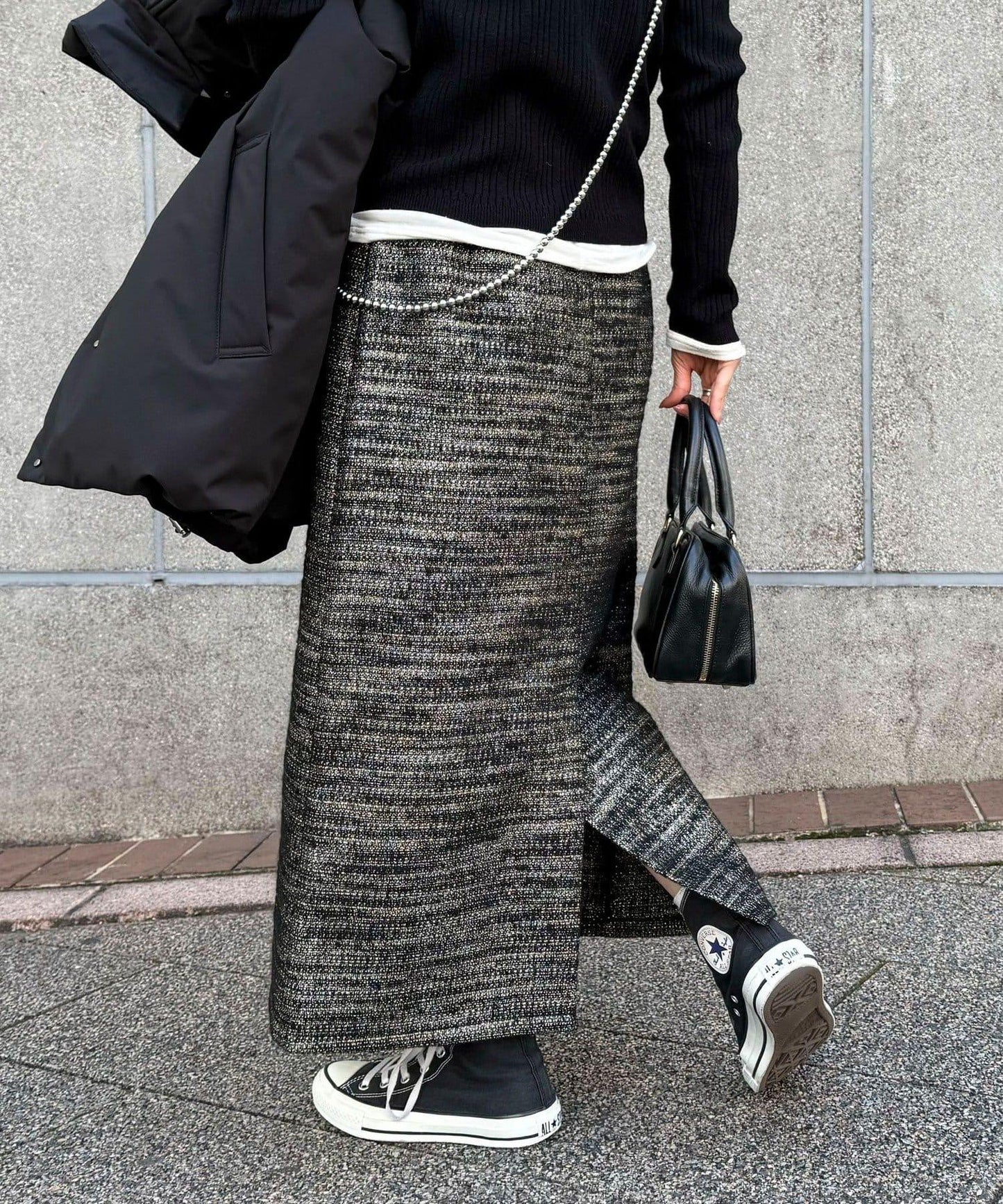 亮片粗花呢半身裙