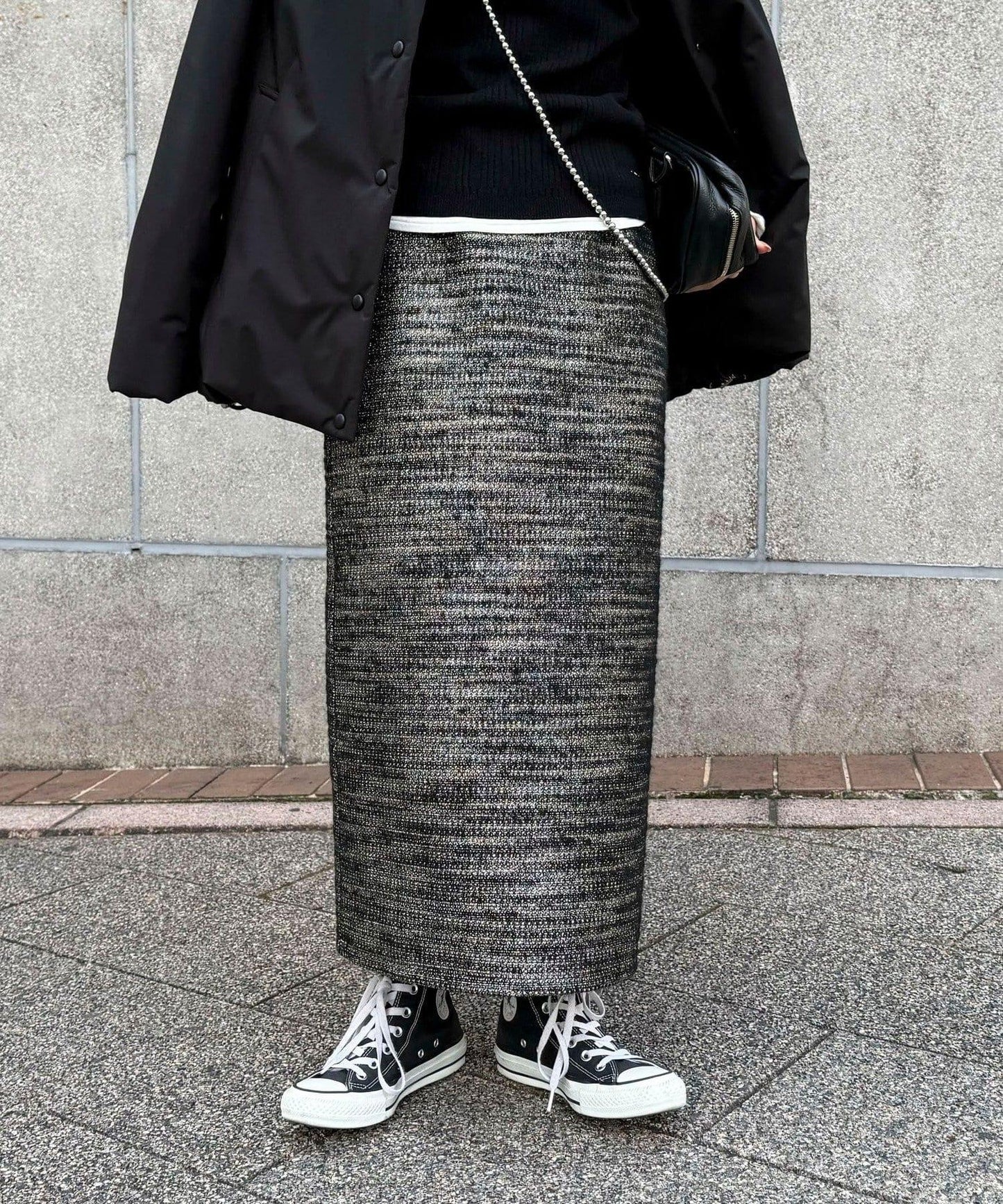 亮片粗花呢半身裙