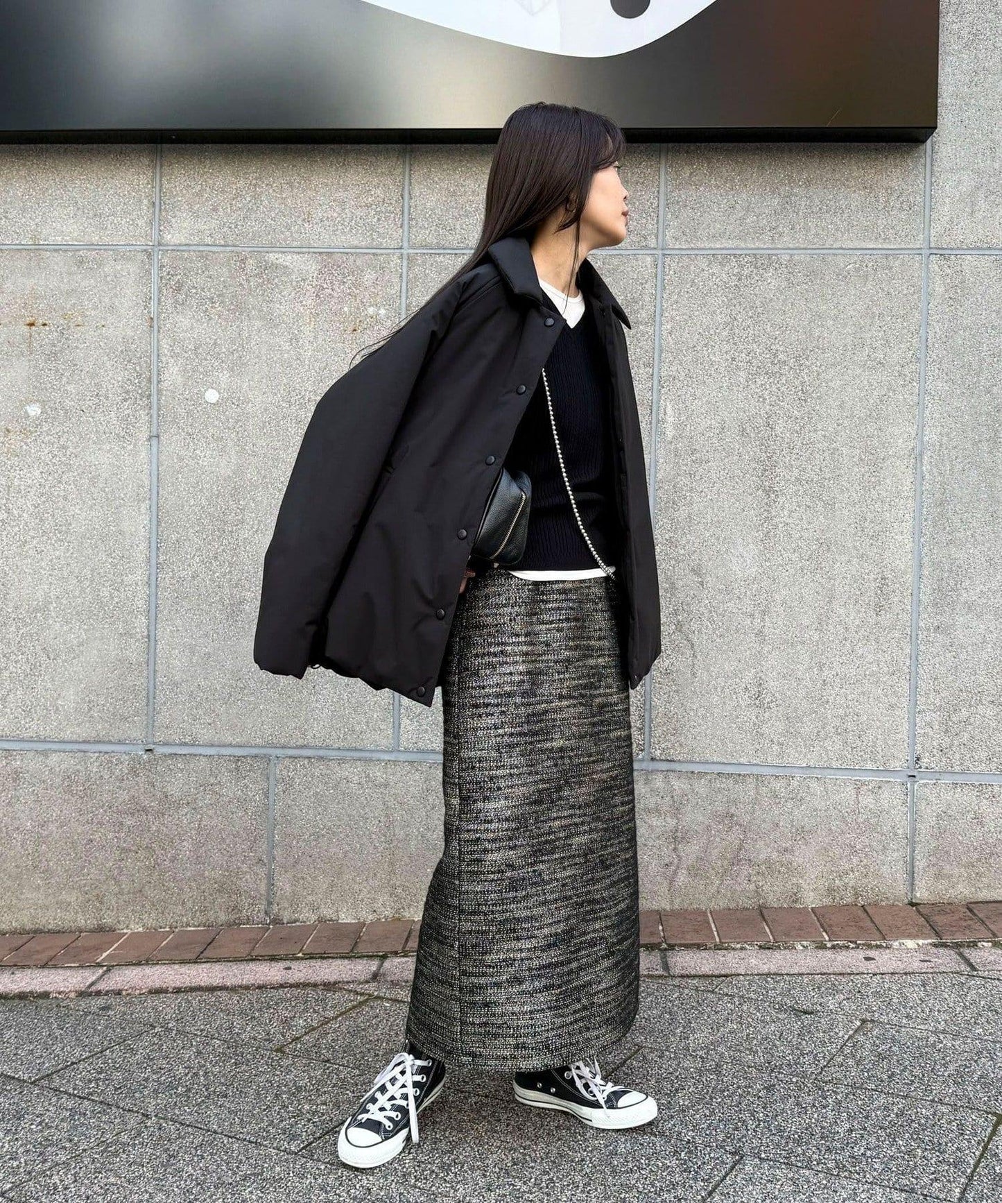 亮片粗花呢半身裙