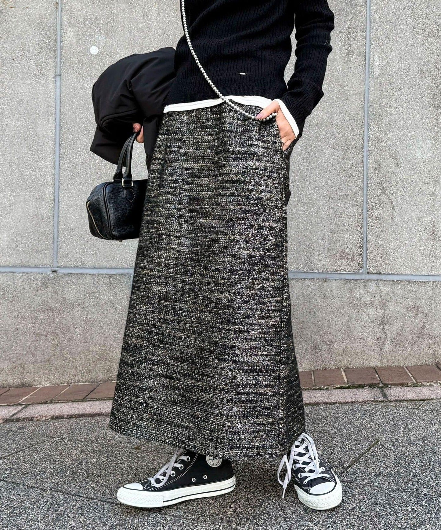 亮片粗花呢半身裙