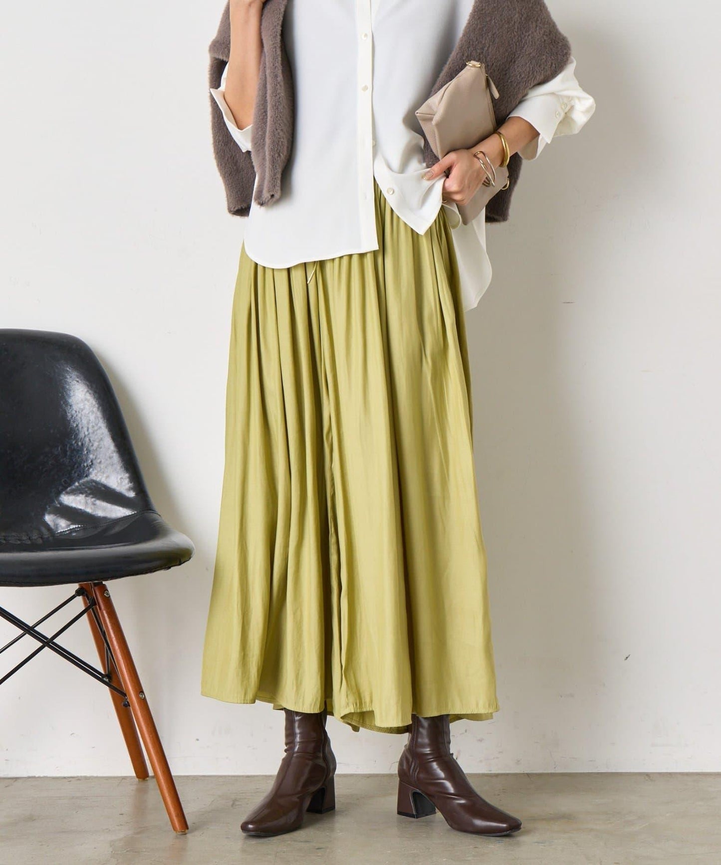 高腰褶皺闊腿裙褲