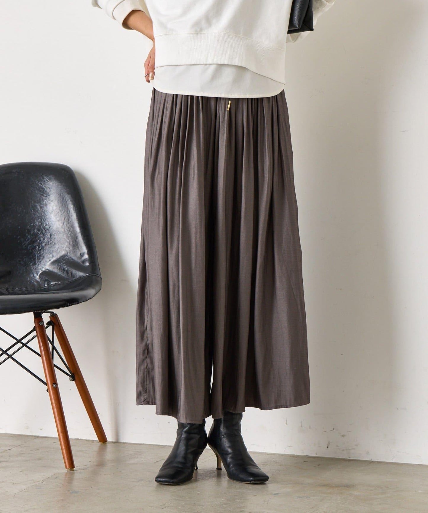 高腰褶皺闊腿裙褲