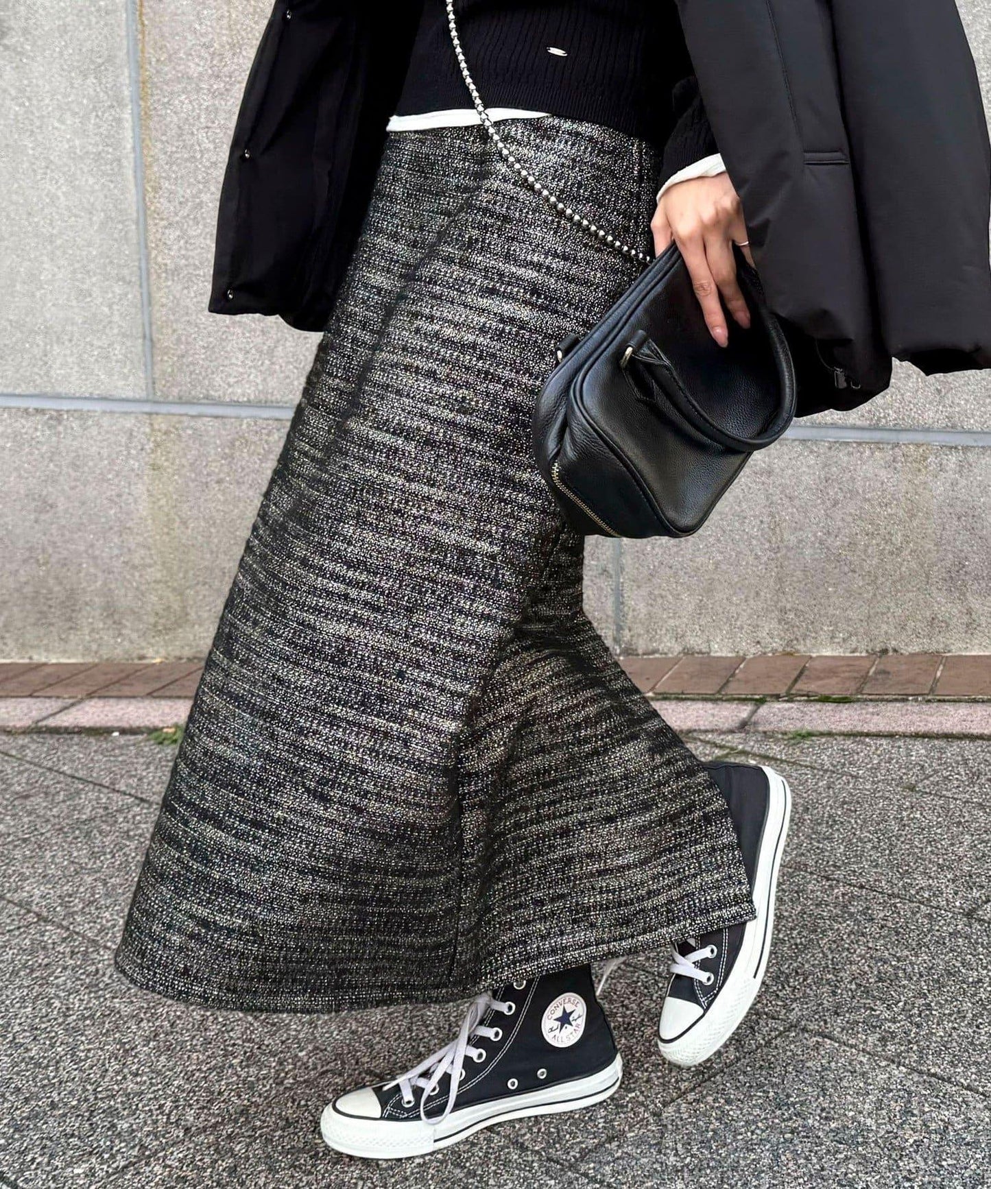 亮片粗花呢半身裙