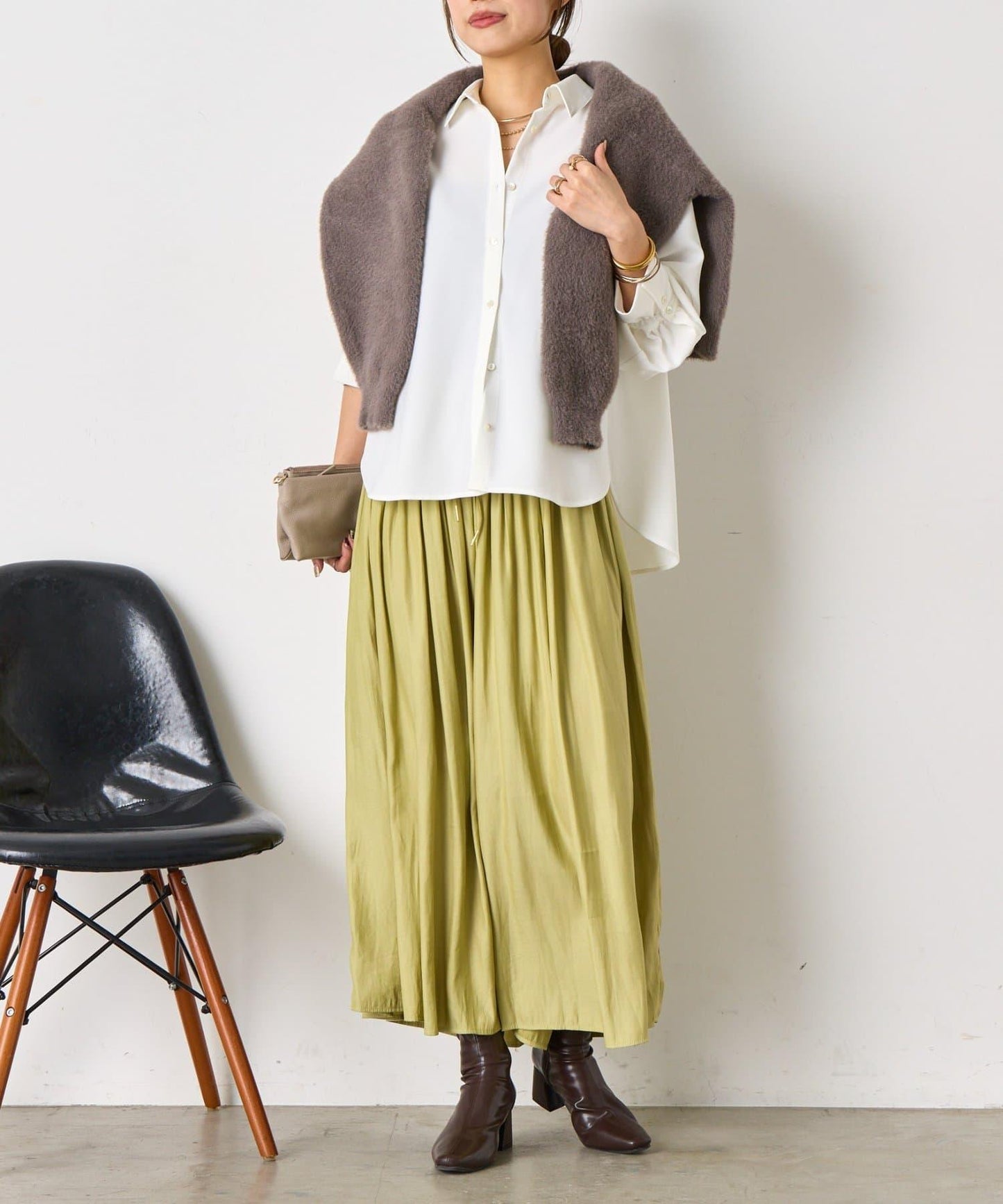 高腰褶皺闊腿裙褲