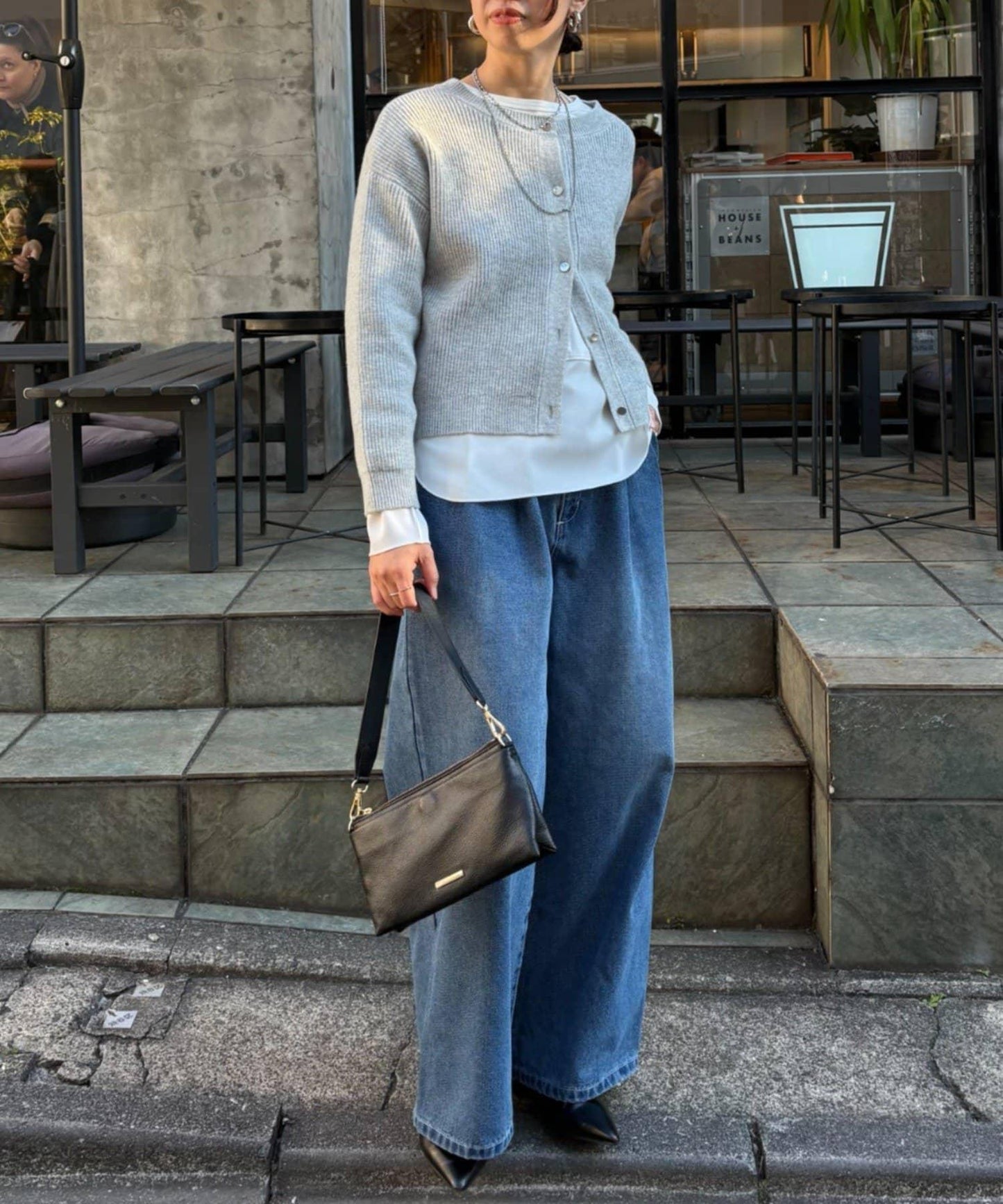 單排金色紐扣開衫