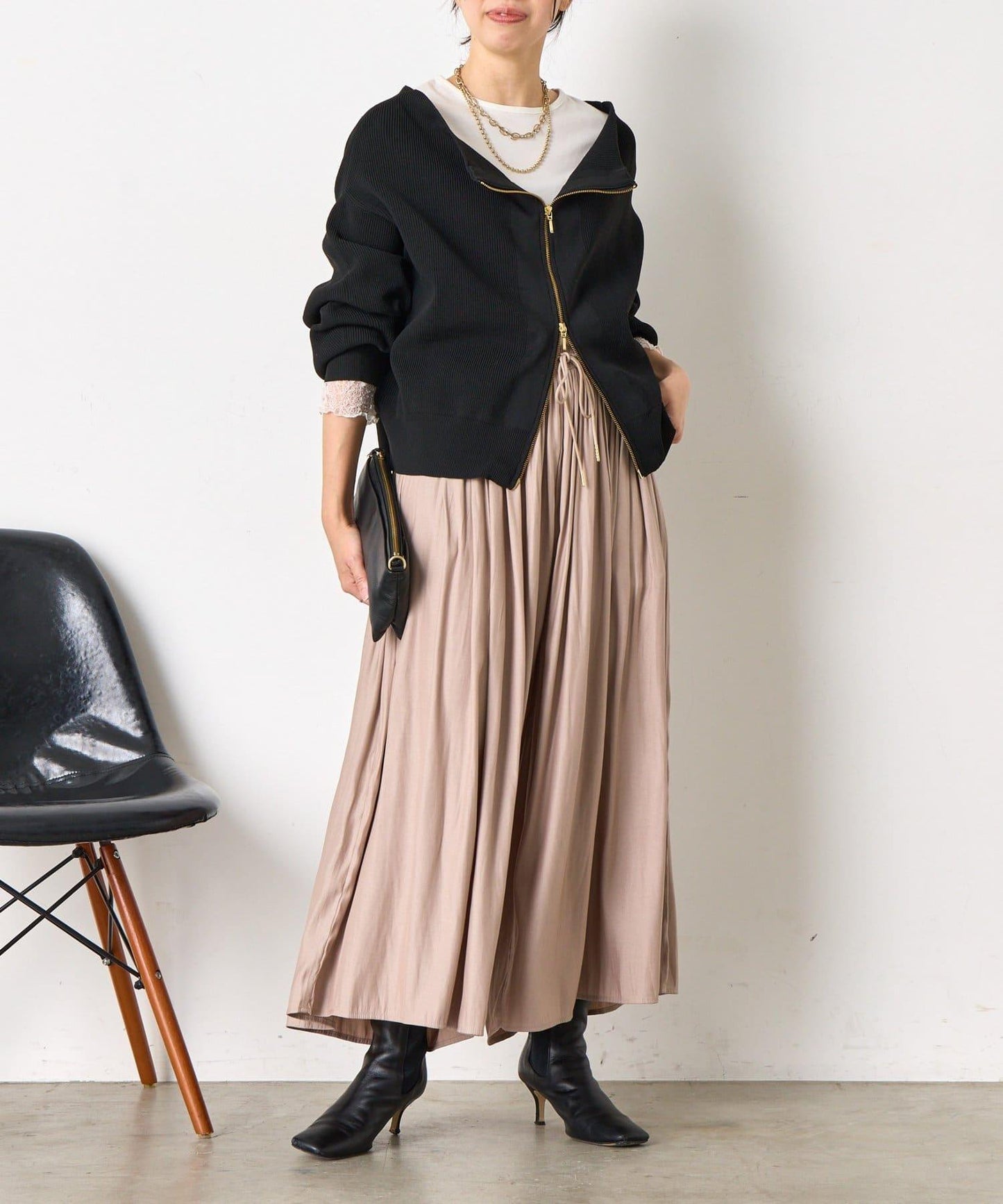 高腰褶皺闊腿裙褲