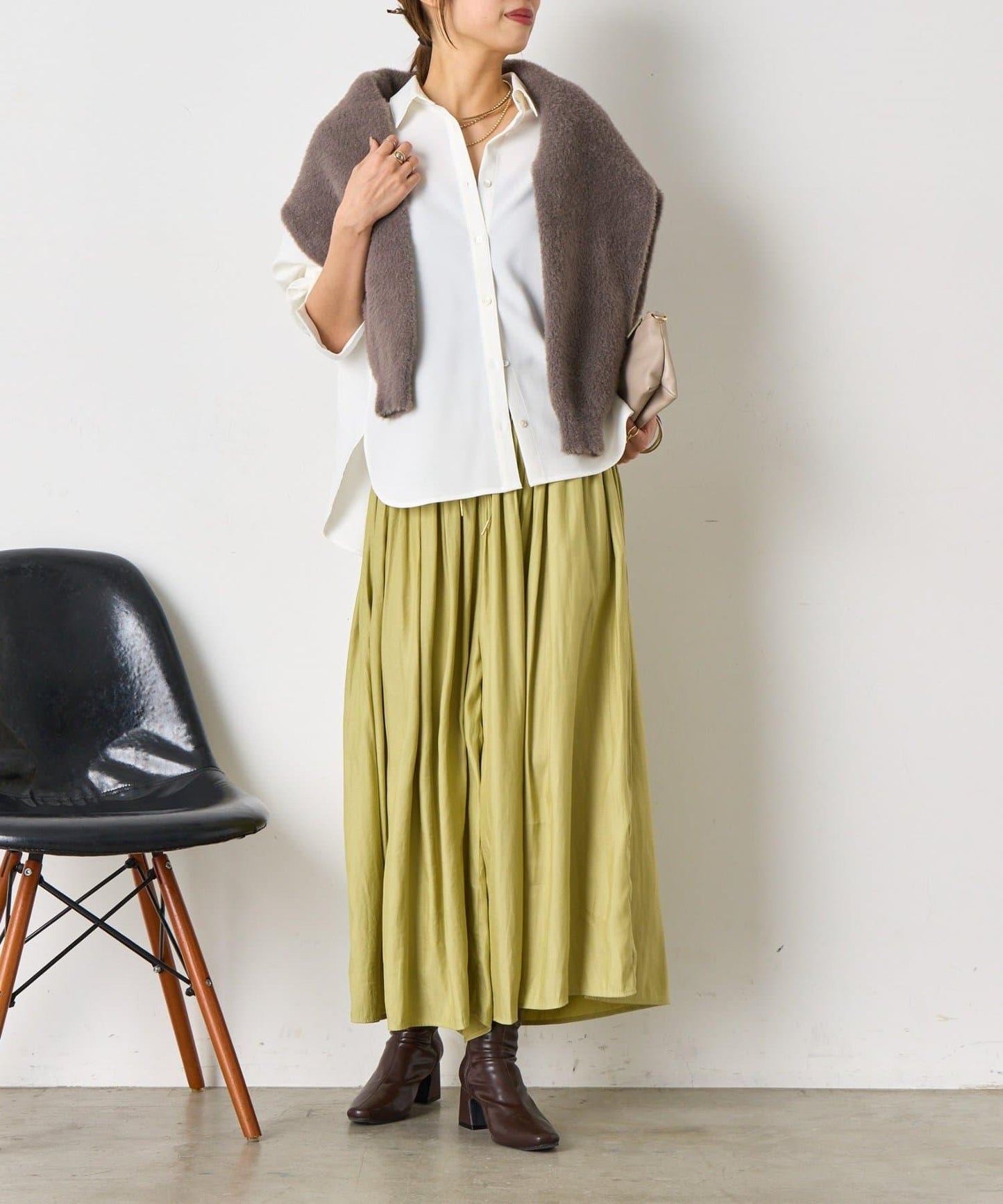 高腰褶皺闊腿裙褲