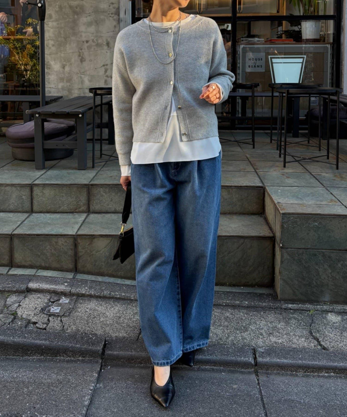 單排金色紐扣開衫