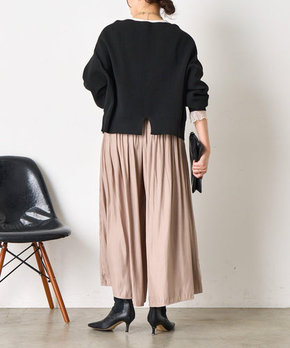 高腰褶皺闊腿裙褲