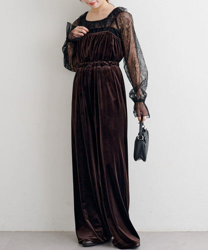 B 蕾絲上衣套裝天鵝絨連體褲