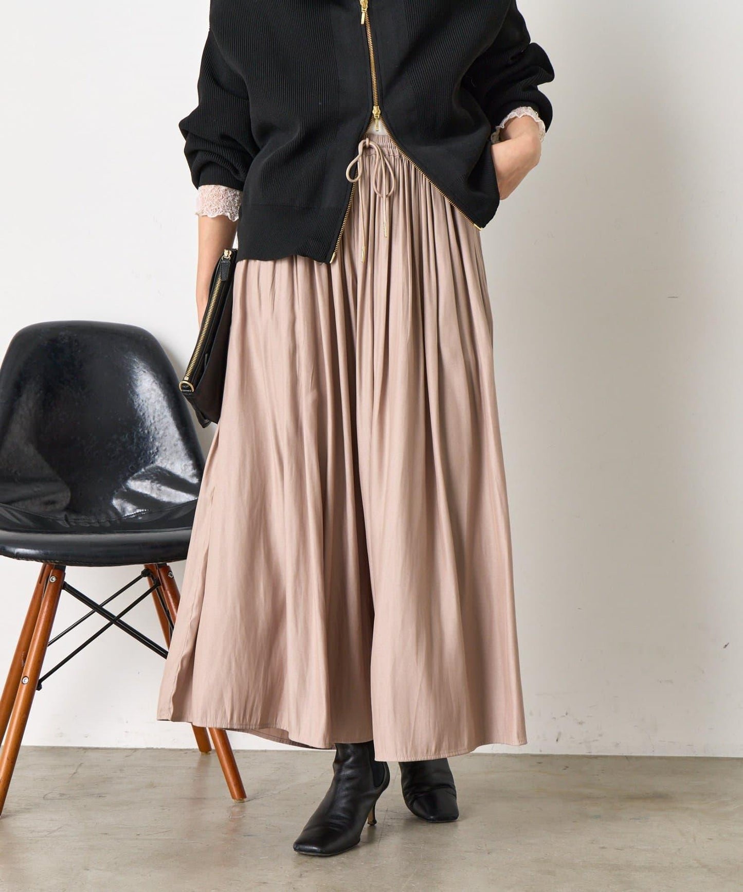 高腰褶皺闊腿裙褲