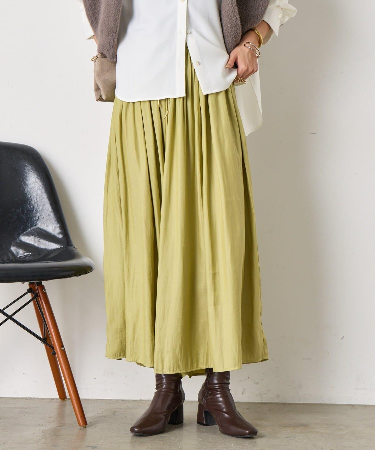 高腰褶皺闊腿裙褲