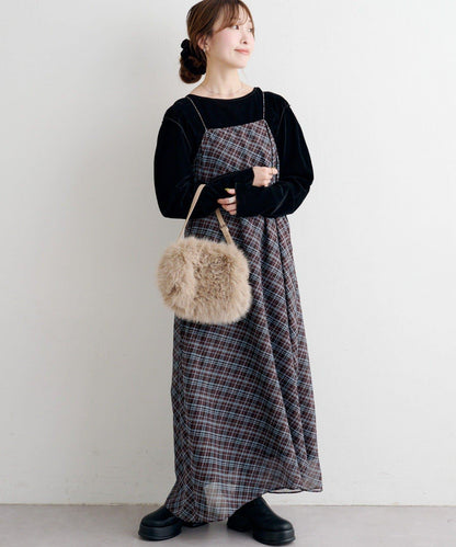 B 透視格紋連衣裙