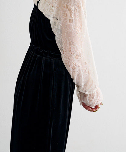 B 蕾絲上衣套裝天鵝絨連體褲