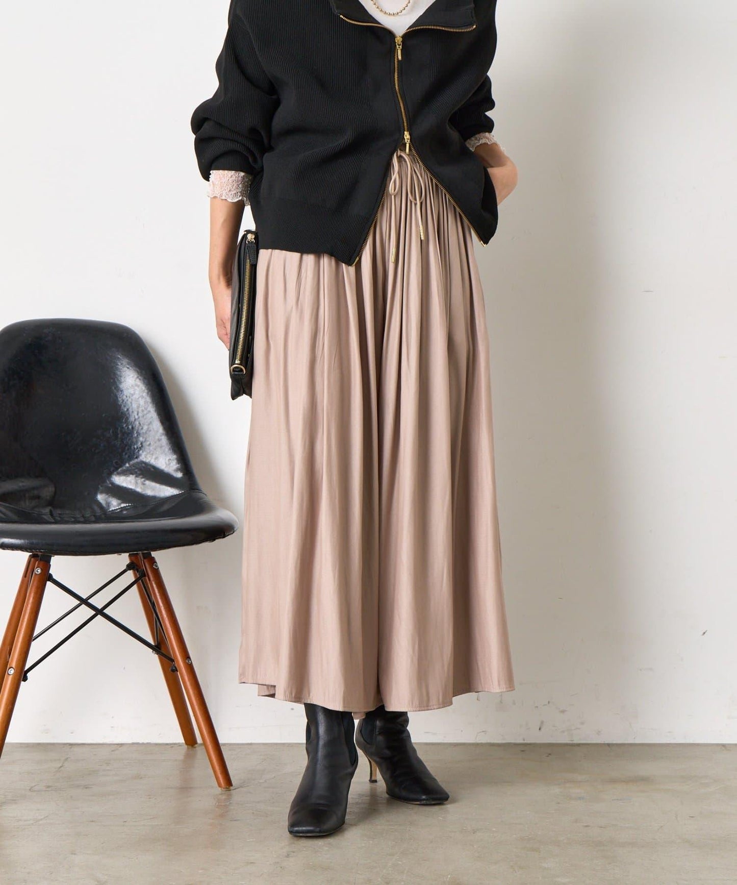 高腰褶皺闊腿裙褲