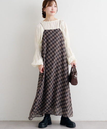 B 透視格紋連衣裙