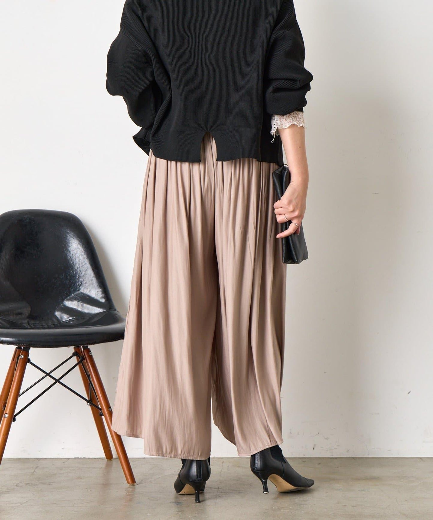 高腰褶皺闊腿裙褲