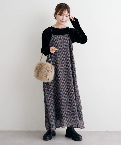 B 透視格紋連衣裙