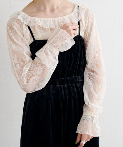 B 蕾絲上衣套裝天鵝絨連體褲